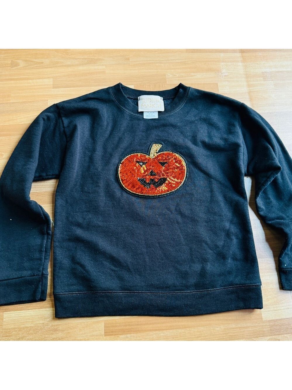 Judith March Halloween pumpkin pullover black sweatshirt size 10/12 sequins